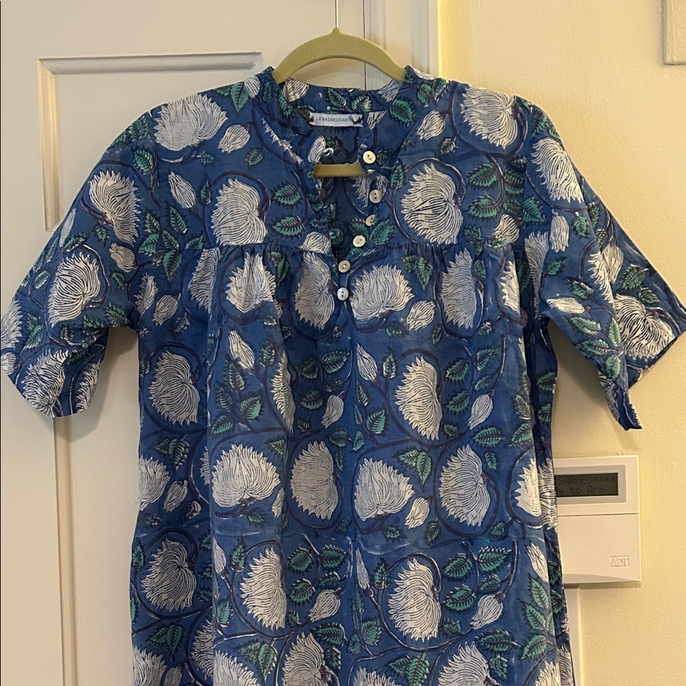 Le Bazar Coastal blue block print dress NWOT